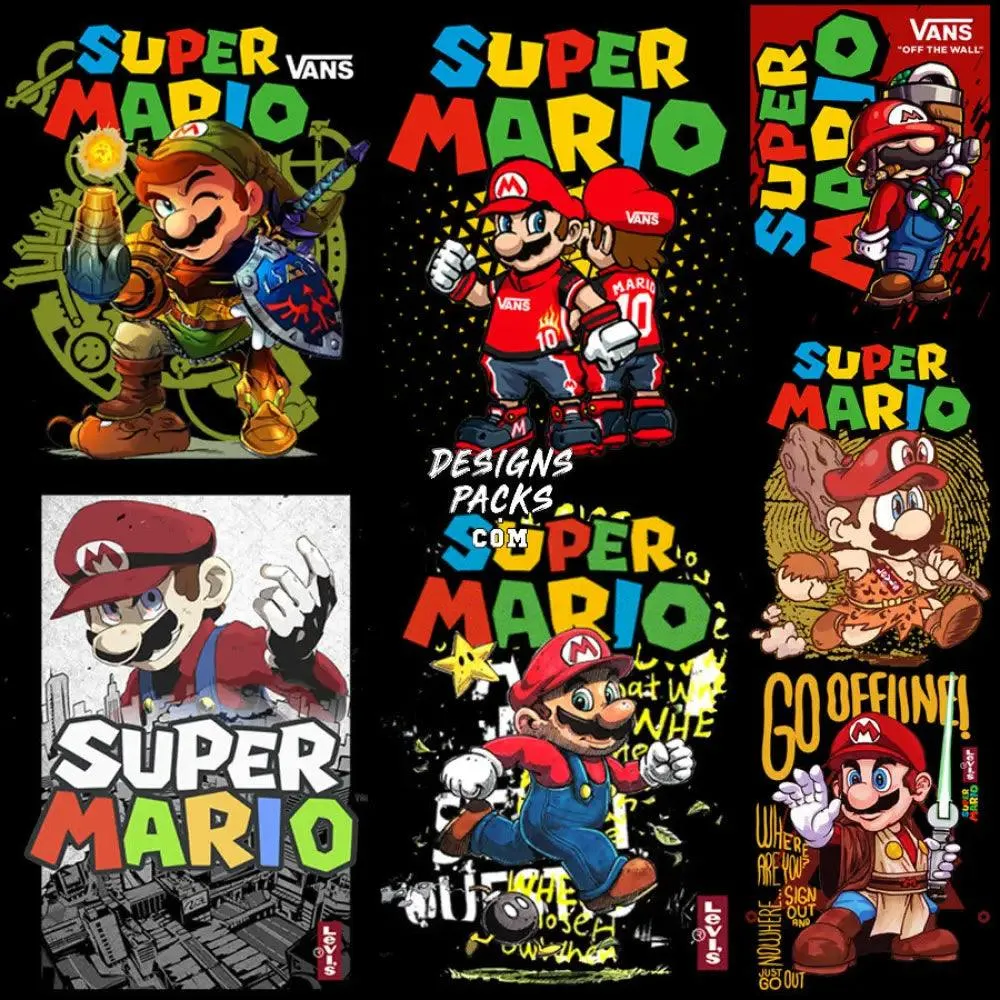 7 Gaming Brand Mario Streetwear Designs Bundle PNG   PSD