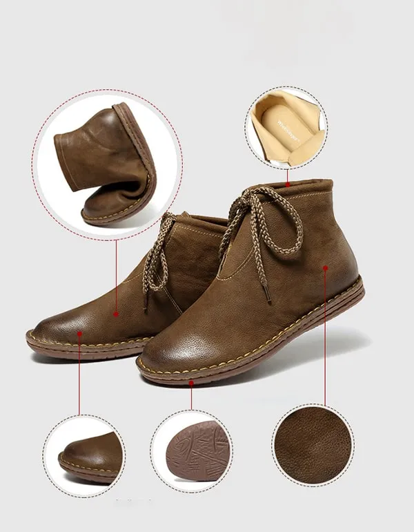 Ankle Lace-up Handmade Leather Retro Boots 35-42