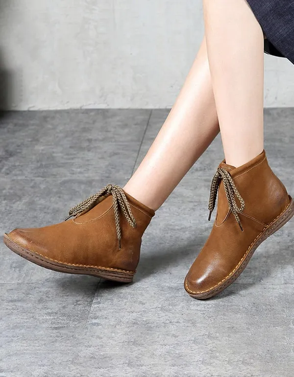 Ankle Lace-up Handmade Leather Retro Boots 35-42