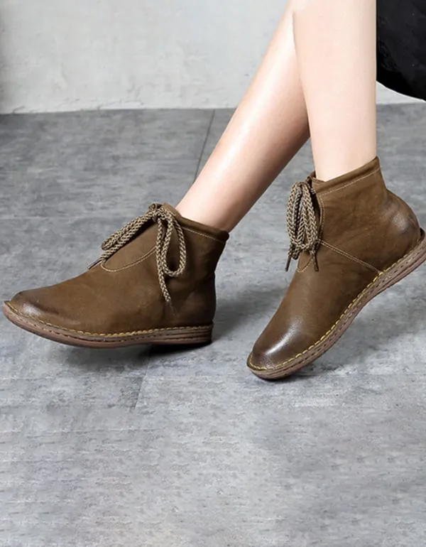 Ankle Lace-up Handmade Leather Retro Boots 35-42