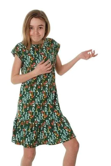 Cap Sleeve Dress: Small Flower Green