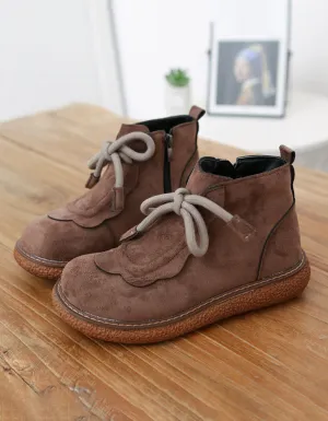 [Clearance]Lace-up Round Head Suede Handmade Retro Boots (Size 37)