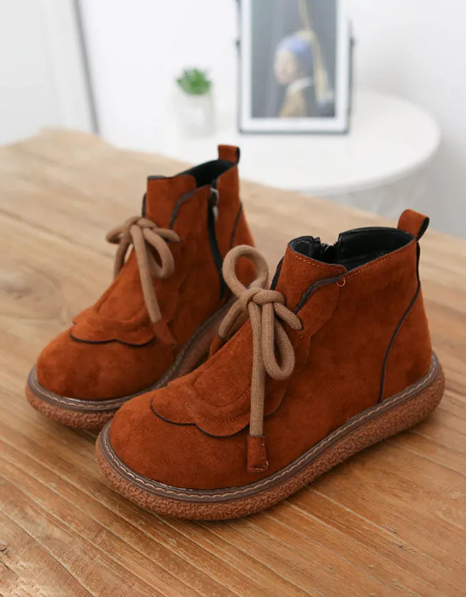 [Clearance]Lace-up Round Head Suede Handmade Retro Boots (Size 37)