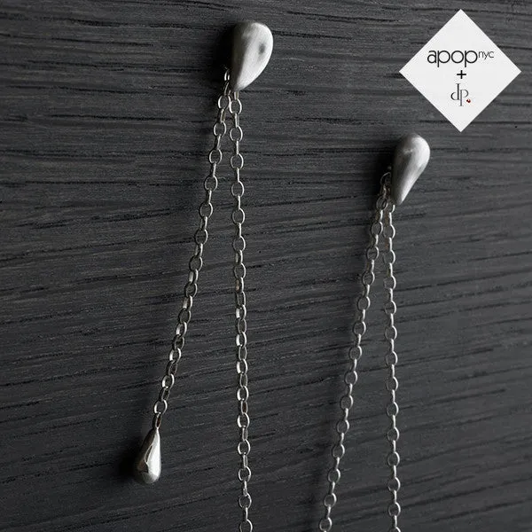 Daphne P. Matte Sterling Silver Teardrop Chain Earrings