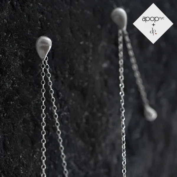 Daphne P. Matte Sterling Silver Teardrop Chain Earrings