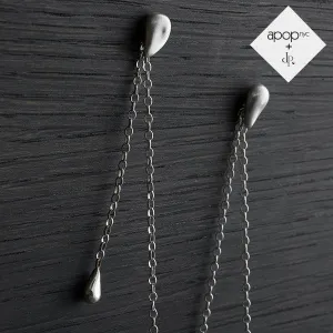 Daphne P. Matte Sterling Silver Teardrop Long Drop Chain Earrings