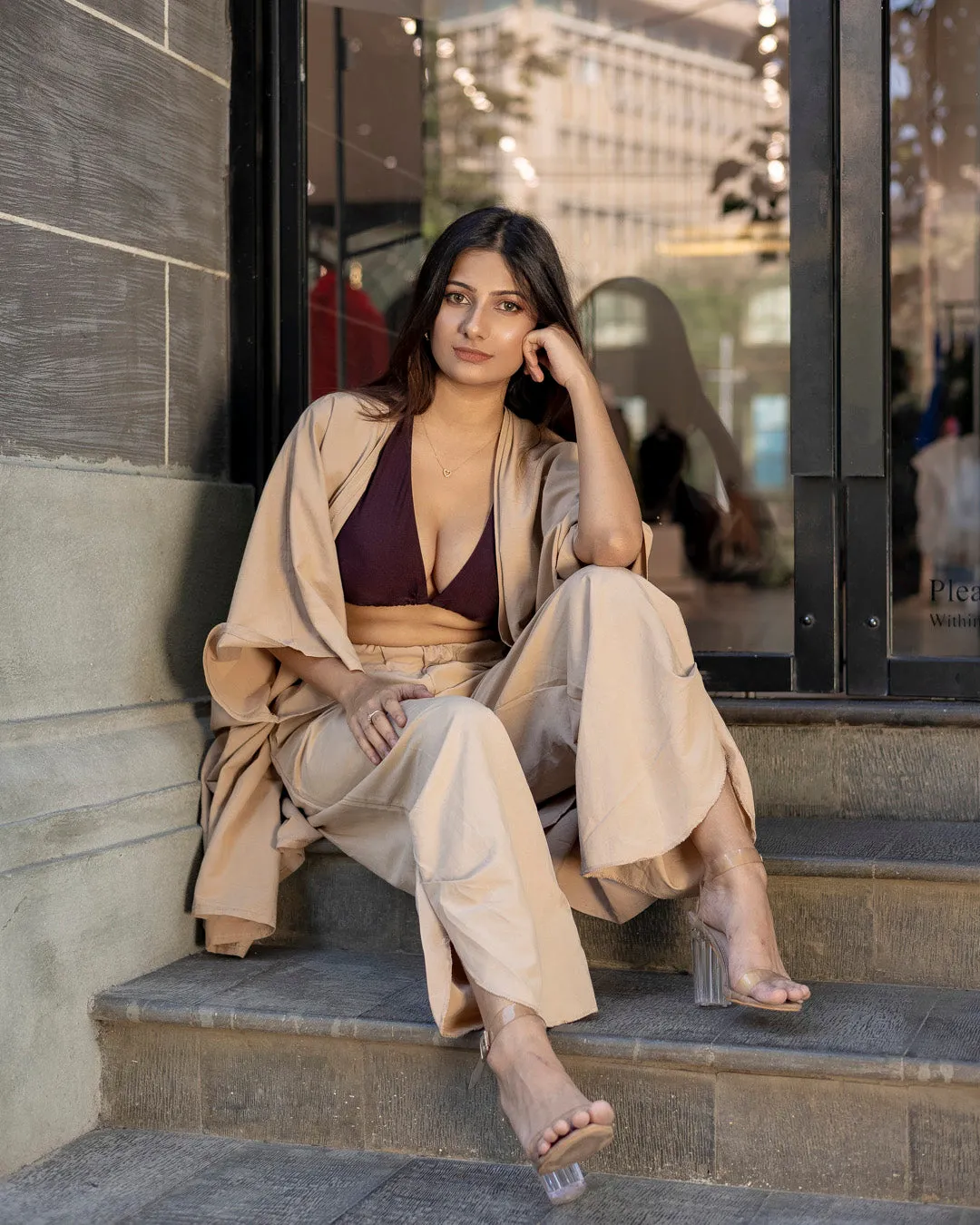 Effortless Style Open Neck Cordset in Dark Beige
