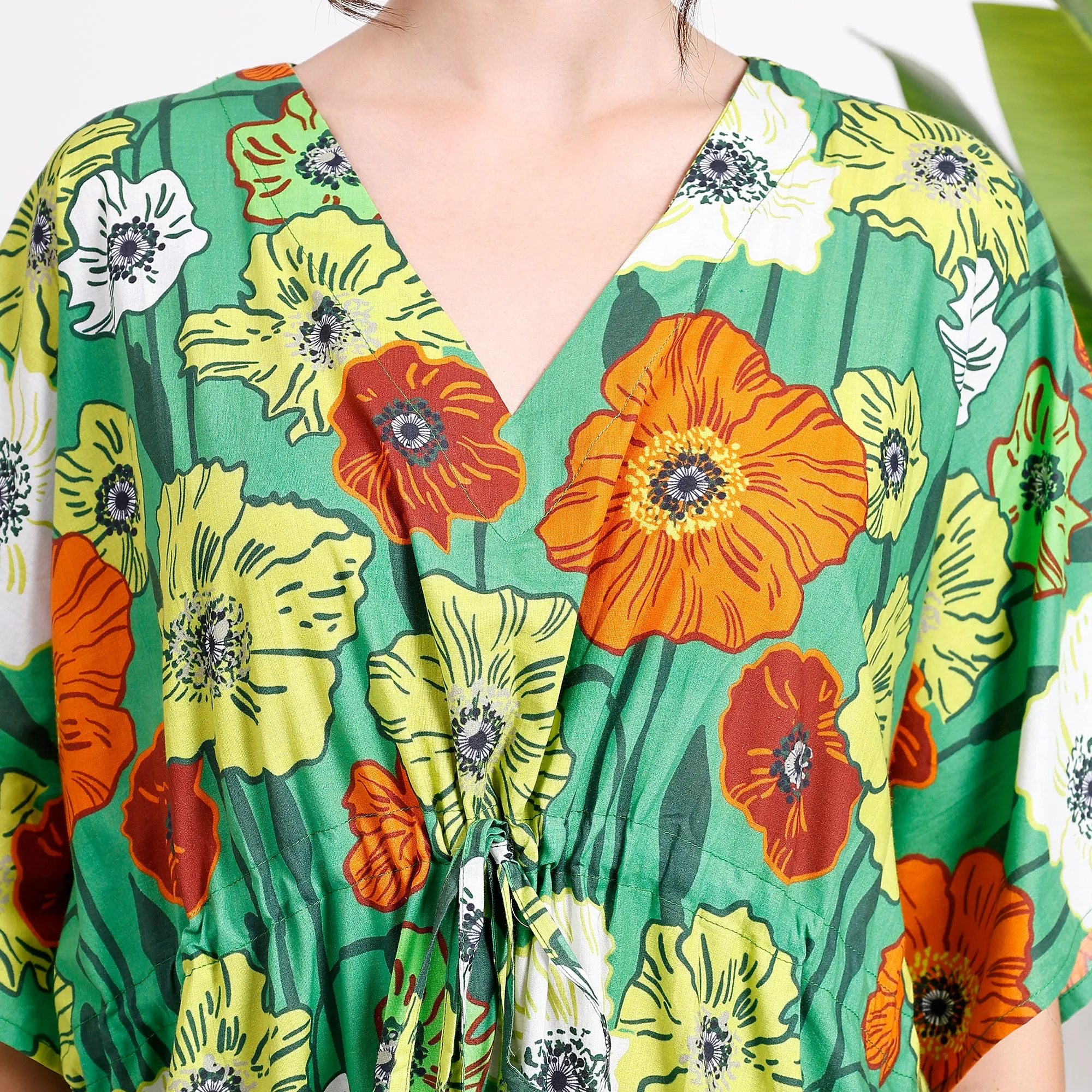 Flowy Floral Green Kaftan – Effortless Style for Women