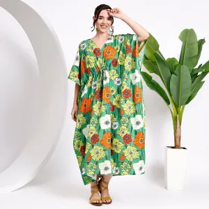 Flowy Floral Green Kaftan – Effortless Style for Women