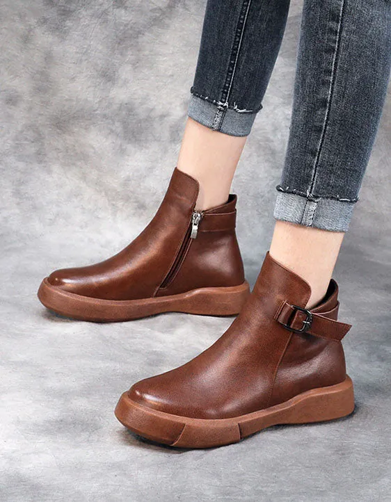 Handmade Retro Leather Ankle Boots for Women