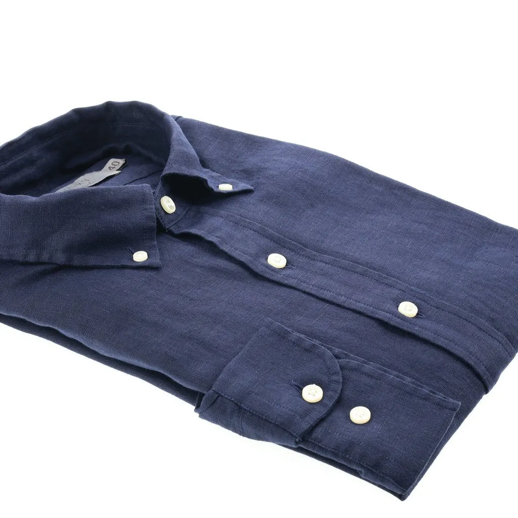 HENRY SARTORIAL Single Cuff Linen Shirt NAVY