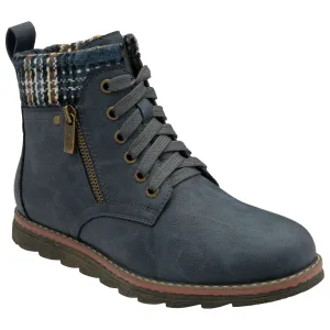 Lotus Boot Montreal Casual ankle boot with Knit top Lace and zip BLUE ULB390