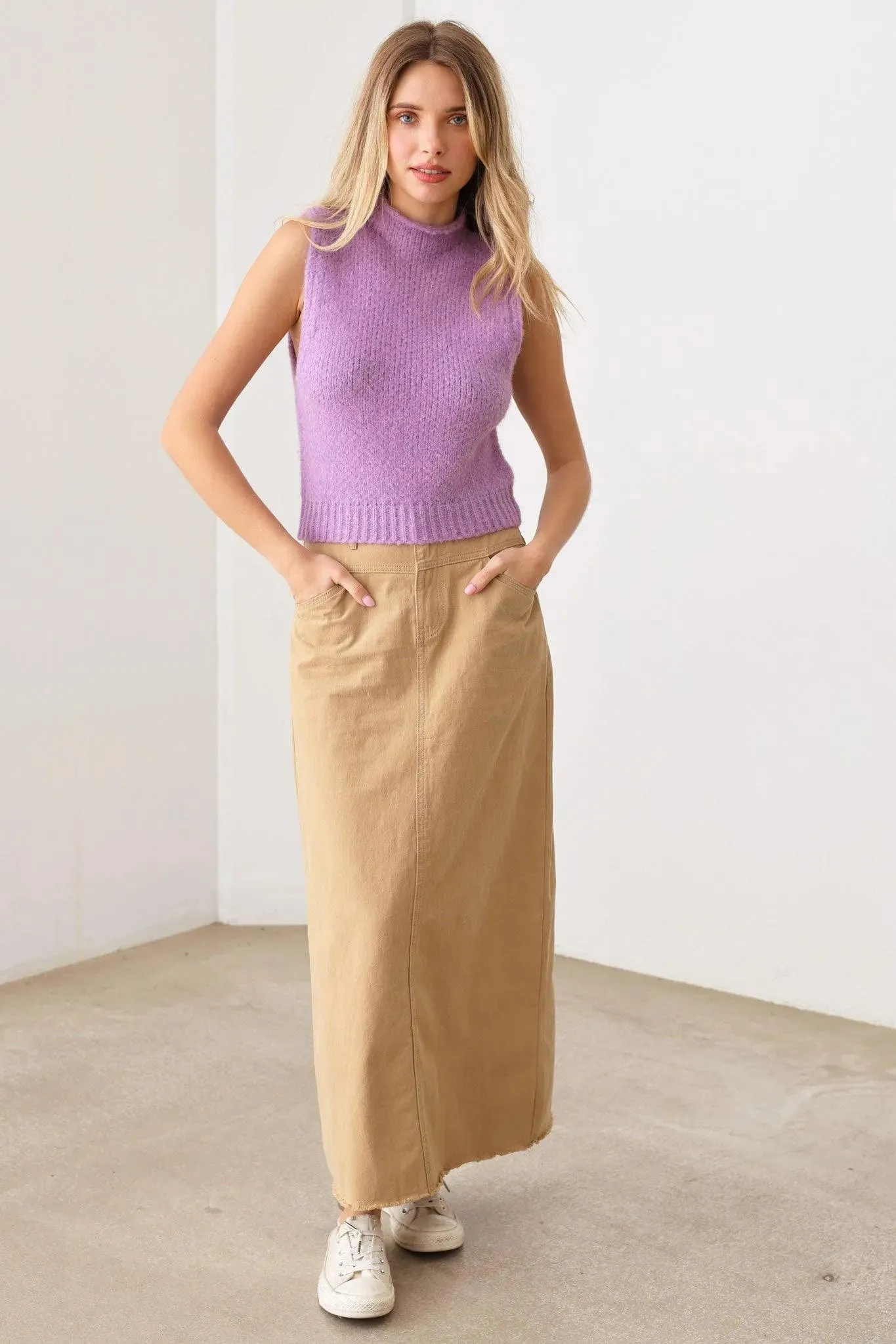 Mockneck Tank Heavy Knit Heavy Cropped Vest Top