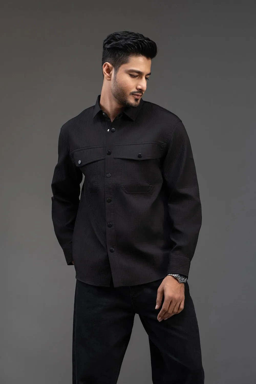 Relaxed-Fit Textured Overshirt