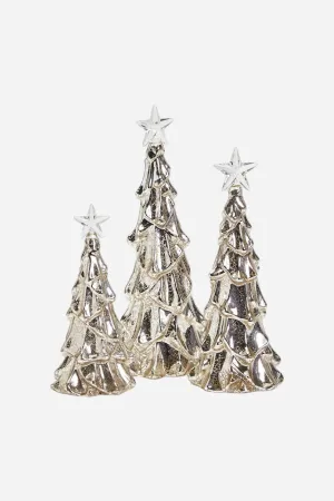 Silver Stars Christmas LED Light-Up Tree, Set of 3